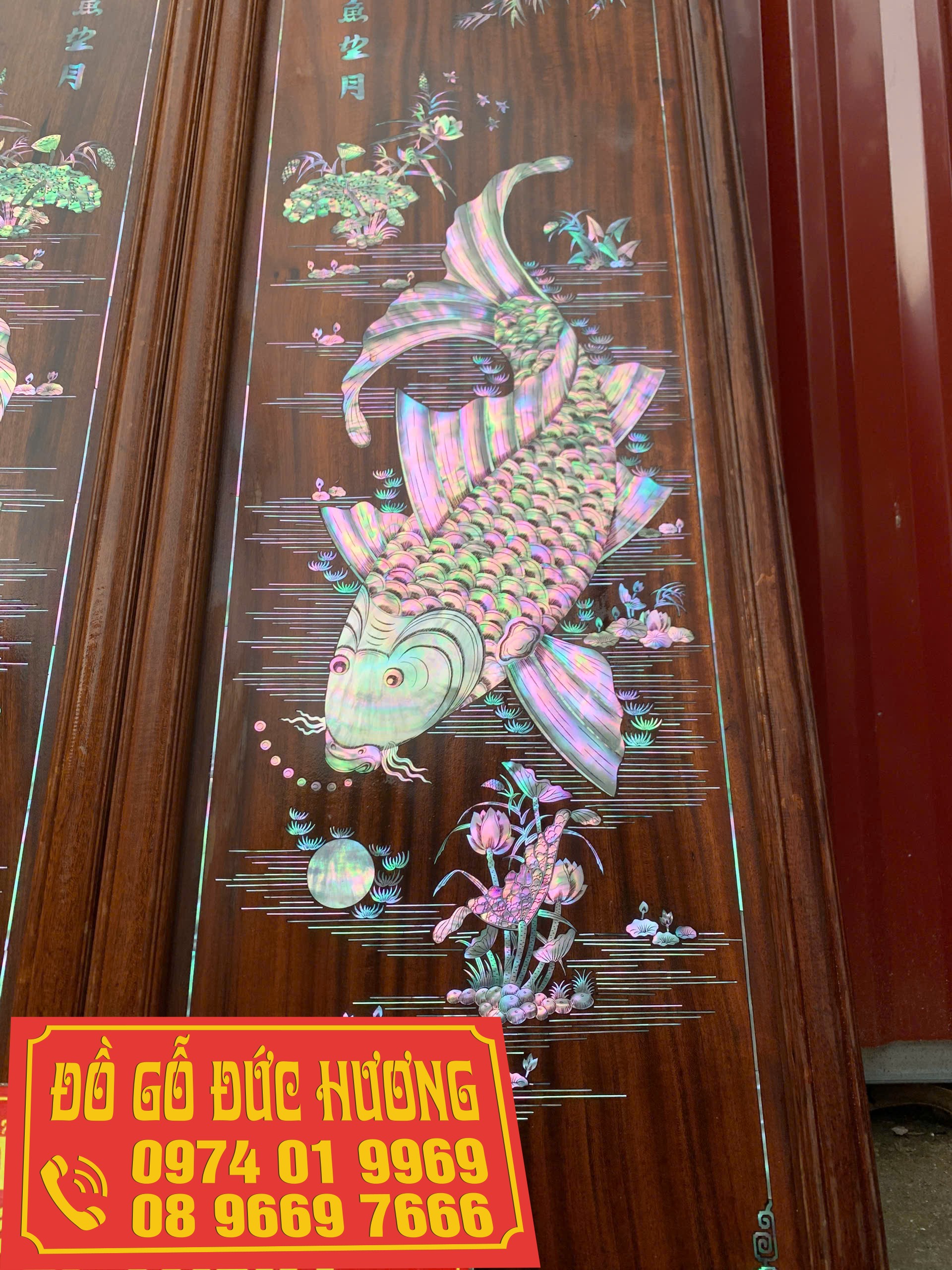 Tranh cá chép khảm ốc đỏ