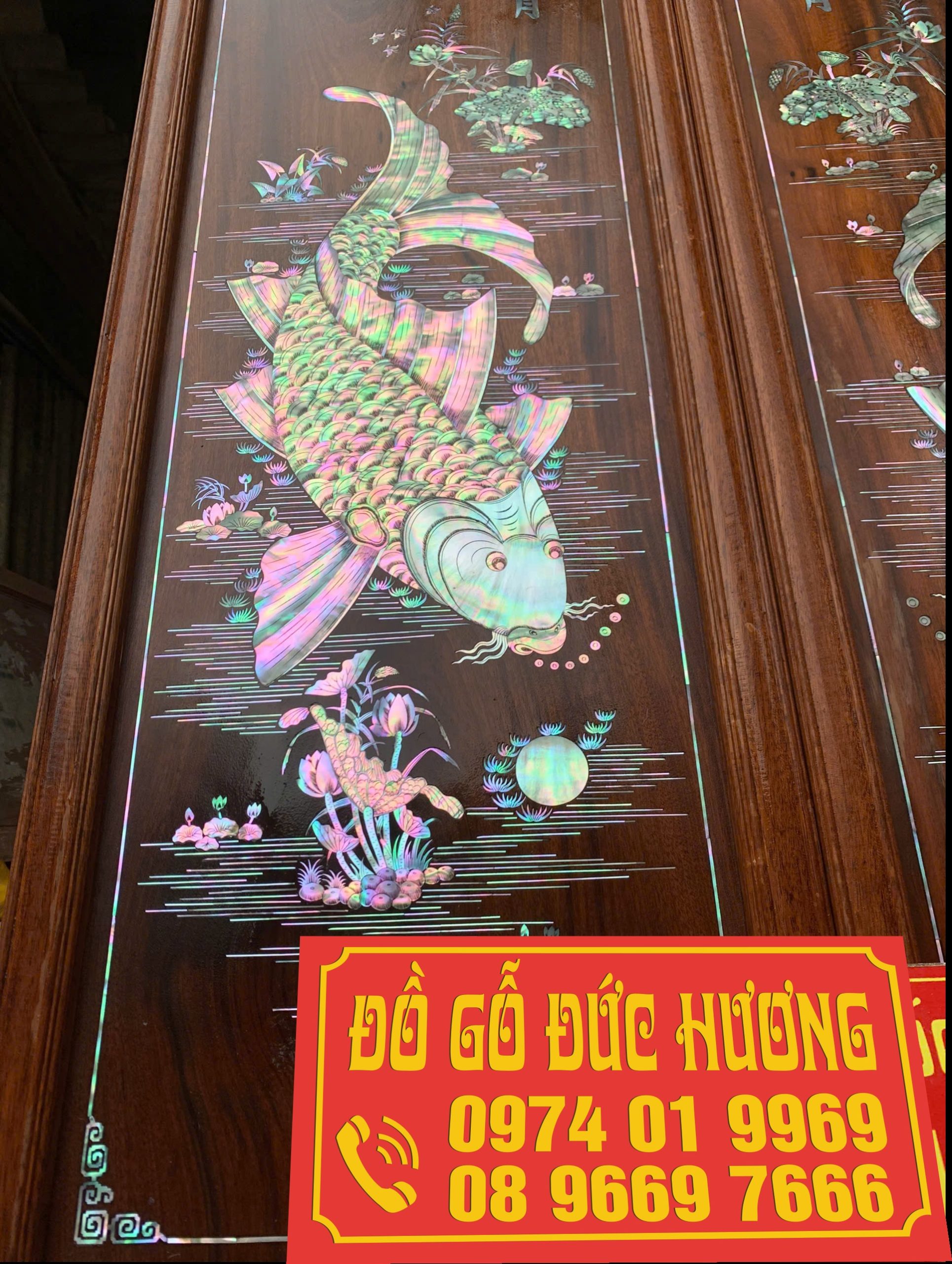 Tranh cá chép khảm ốc đỏ rẻ