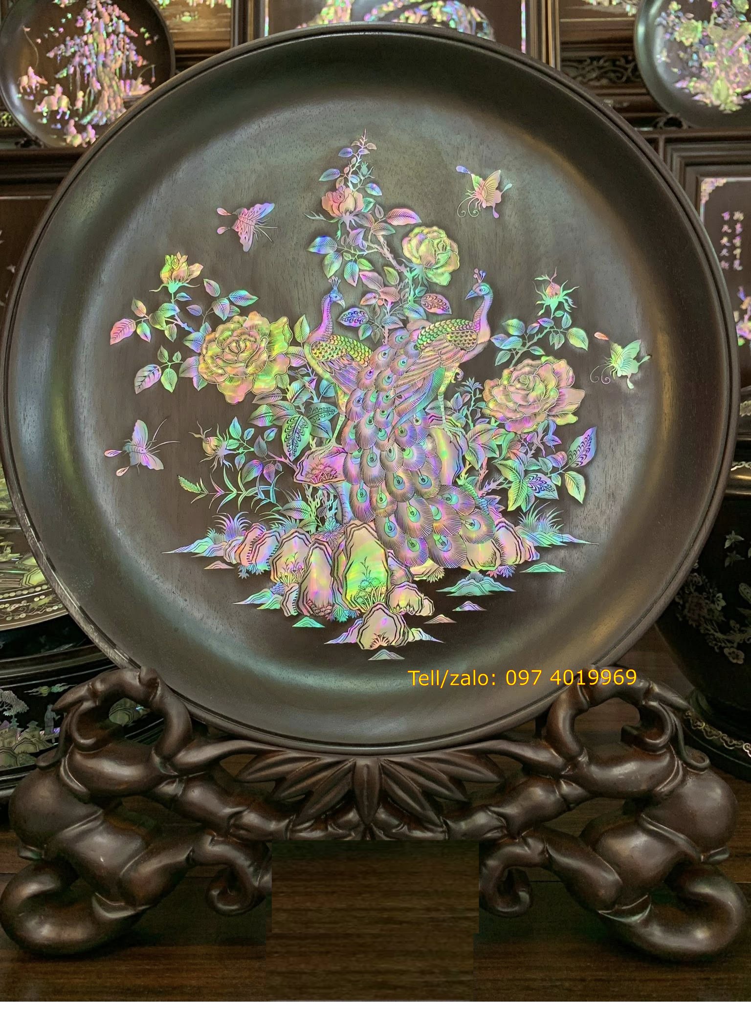 Tranh đĩa khảm ốc phu thê viên mãn đẹp