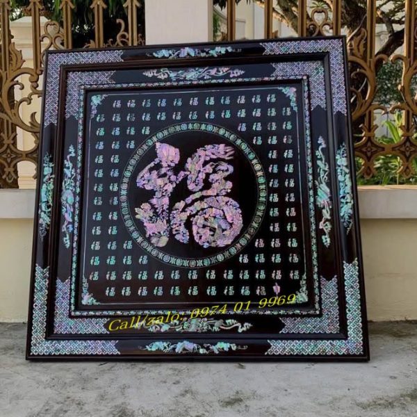 Tranh chữ Phúc khảm ốc đỏ lửa, vàng chanh