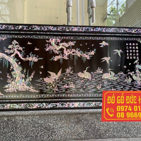 Tranh tùng hạc diên niên khảm ốc đỏ đẹp