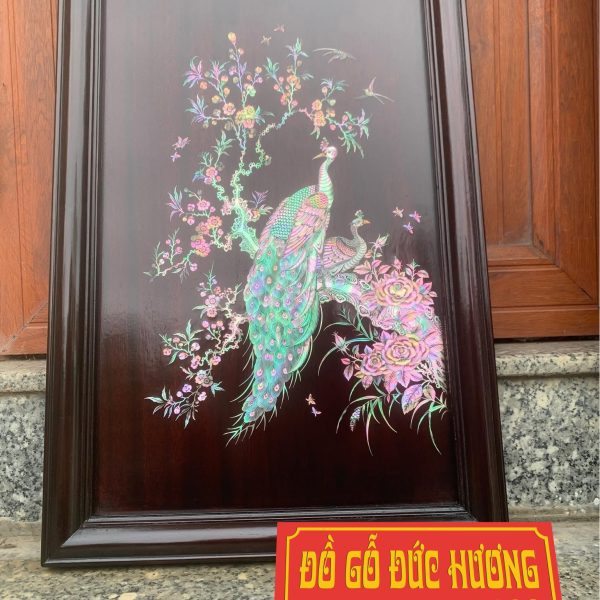 Tranh khảm chim khổng tước - hoa mẫu đơn